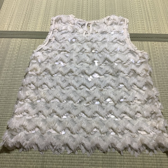 Anthropologie Blue Tassel Sleeveless Cream Top with Disk Sequins - Picture 7 of 8